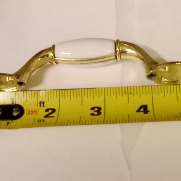 Vintage Cabinet Pull Handles Polish Brass & White Ceramic Drawer 41 - Picture 9 of 9